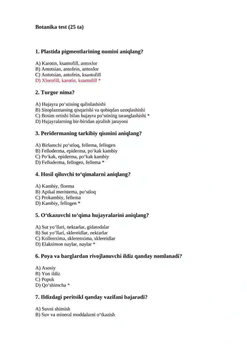 Botanika test (25 ta)