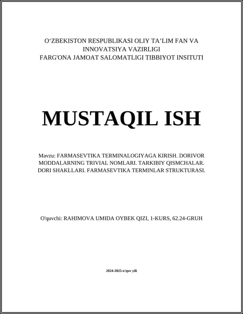 FARMASEVTIKA TERMINALOGIYAGA KIRISH 1
