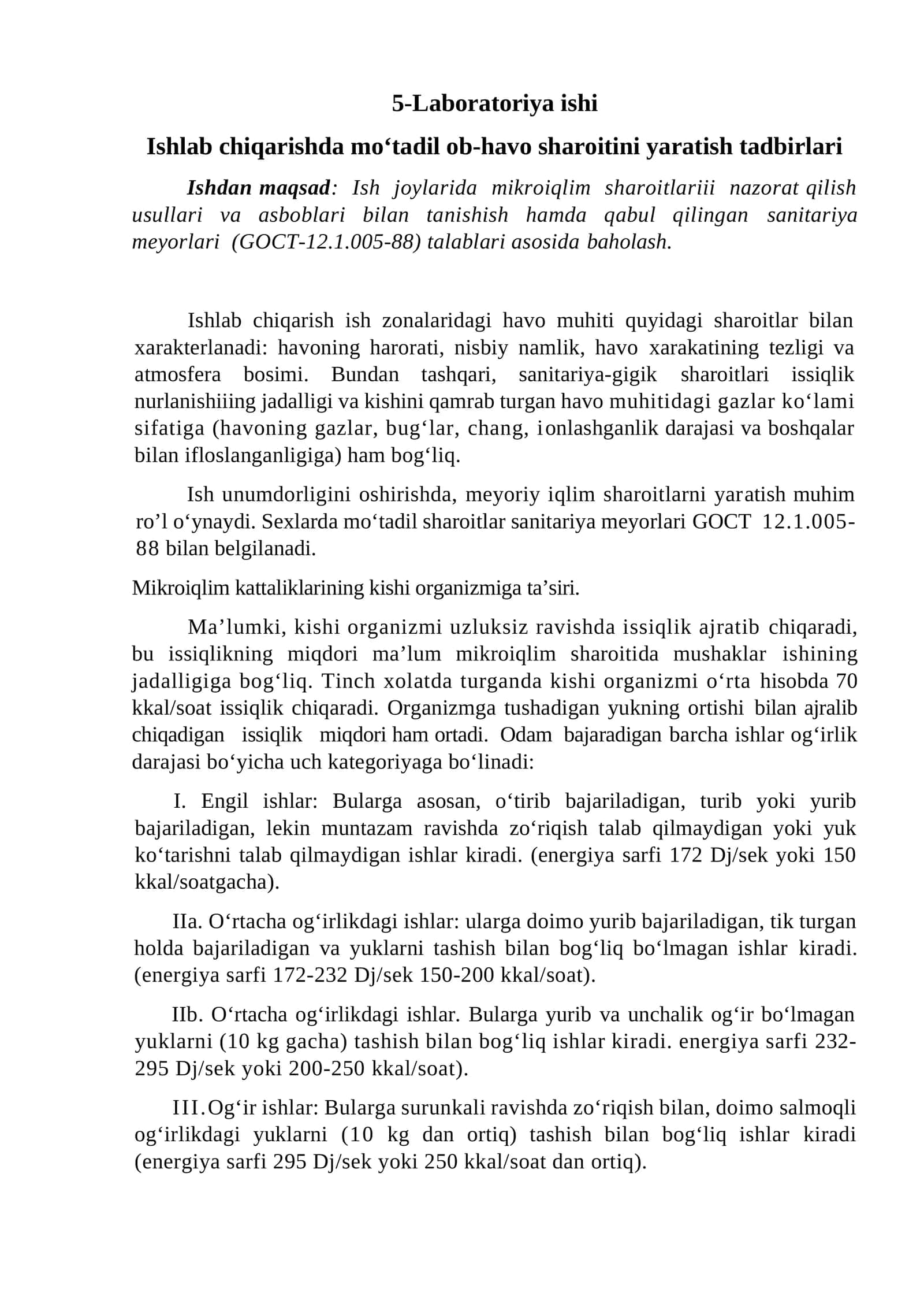 Ishlab chiqarishda mo‘tadil ob-havo sharoitini yaratish tadbirlari 1