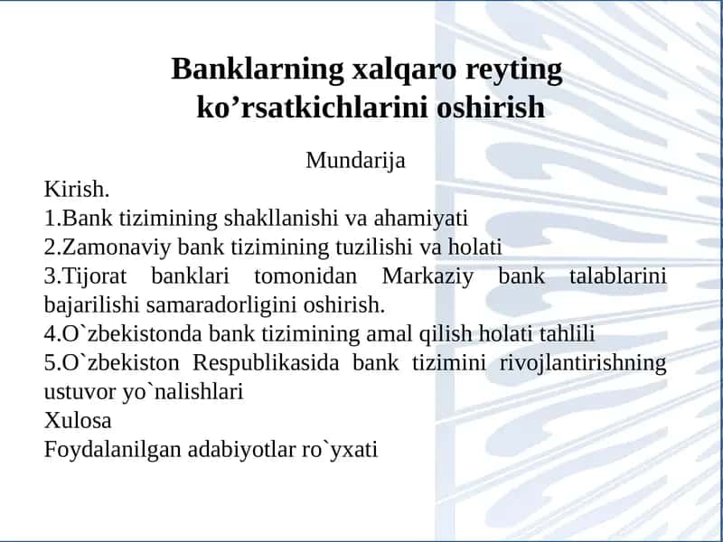 Banktizim talablarini bajarilishi samaradorligi 1