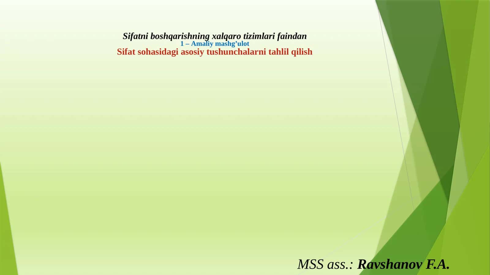 Sifatni boshqarishning xalqaro tizimlari 1