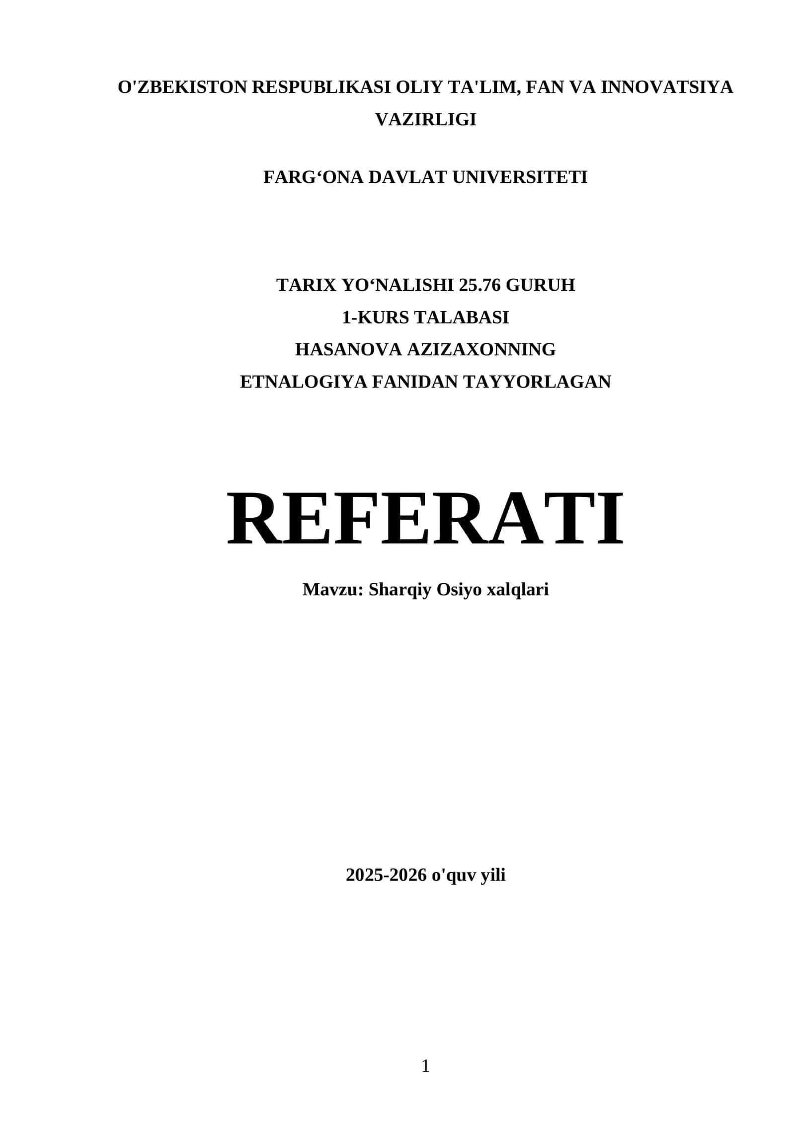 Etnalogiya fanidan tayyorlagan referat 1