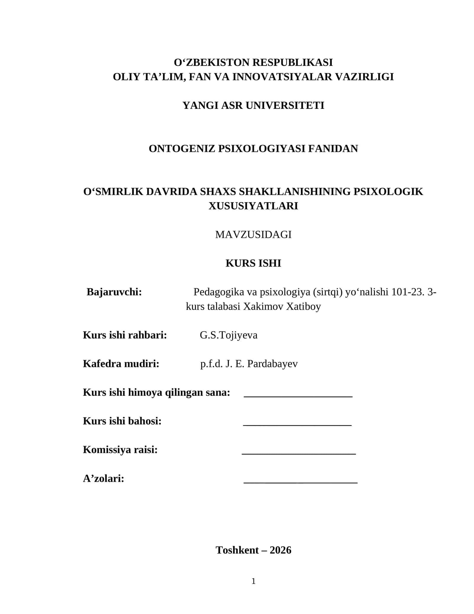 O‘SMIRLIK DAVRIDA SHAXS SHAKLLANISHINING PSIXOLOGIK XUSUSIYATLARI 1