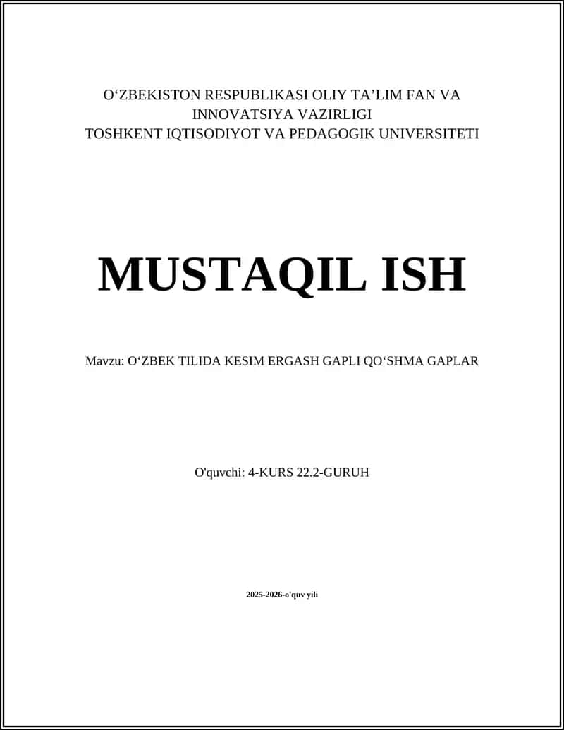 OʻZBEK TILIDA KESIM ERGASH GAPLI QOʻSHMA GAPLAR 1