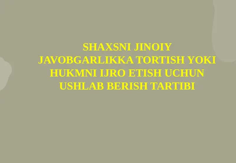 SHAXSNI JINOIY JAVOBGARLIKKA TORTISH YOKI HUKMNI IJRO ETISH UCHUN USHLAB BERISH TARTIBI 1