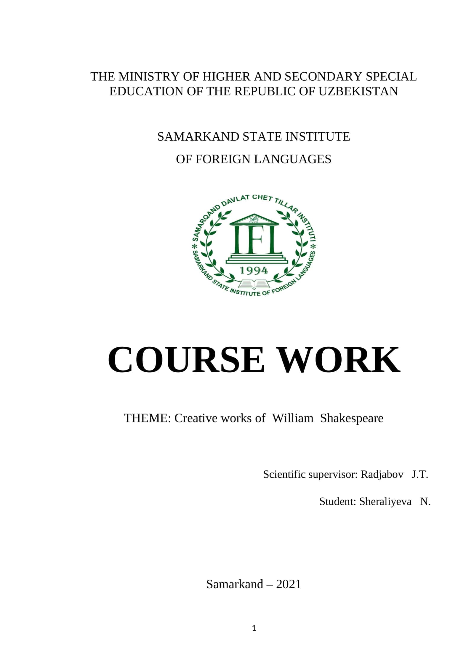 Creative works of William Shakespeare 1