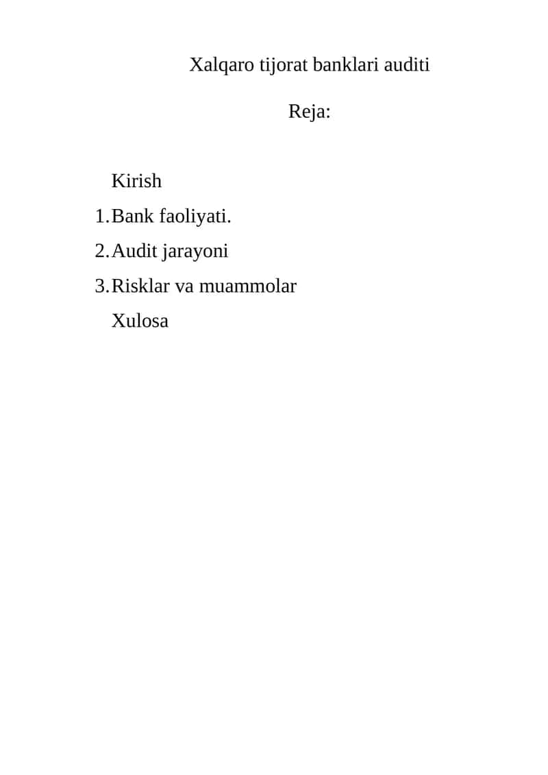 Xalqaro tijorat banklari auditi 1