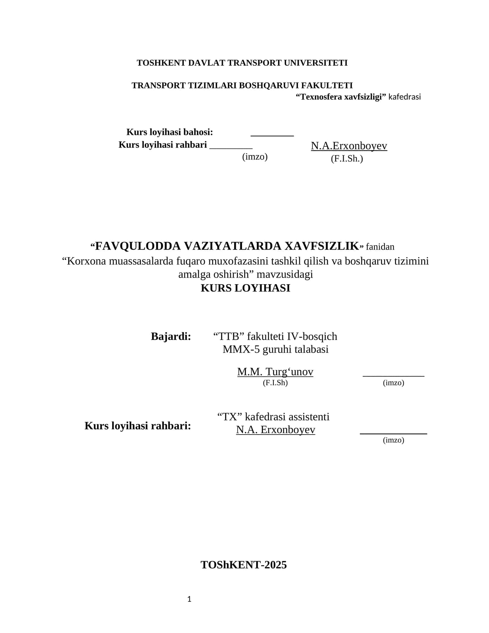 Korxona muassasalarda fuqaro muxofazasini tashkil qilish va boshqaruv tizimini amalga oshirish 1