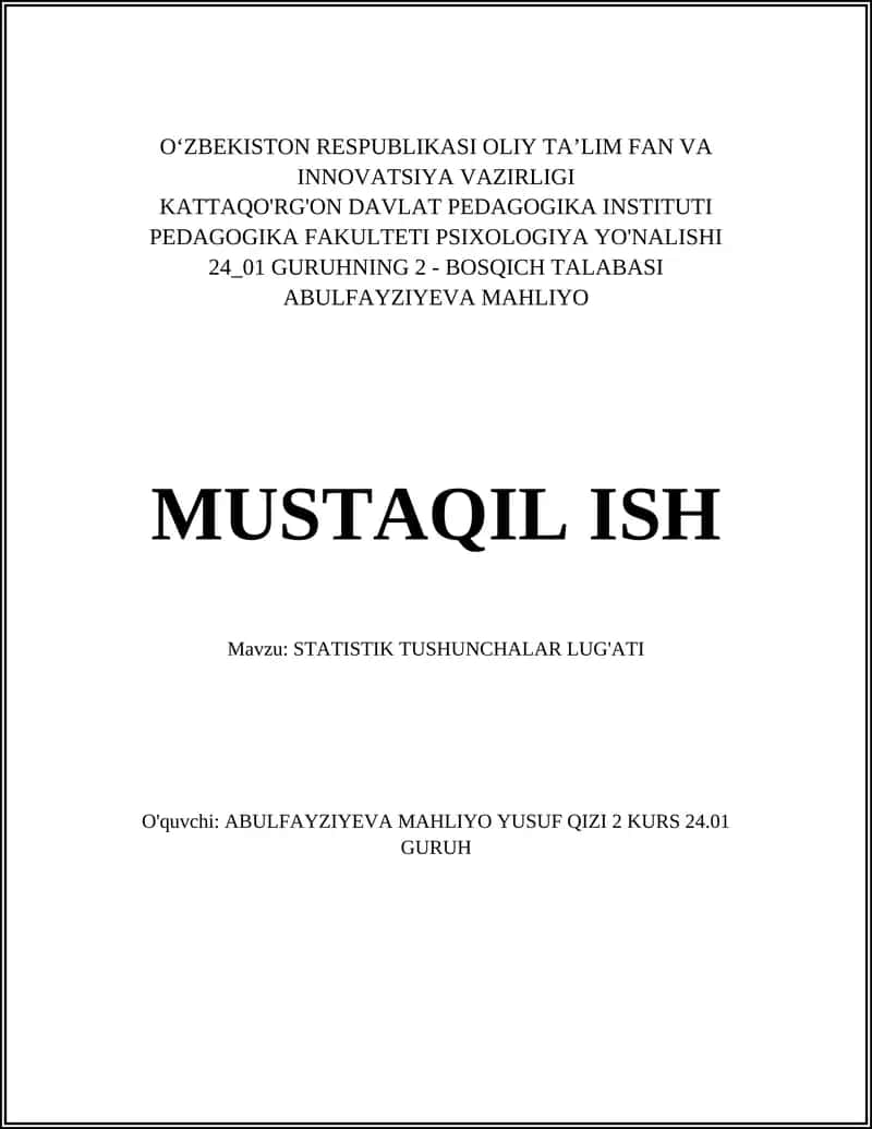 STATISTIK TUSHUNCHALAR LUG'ATI 1