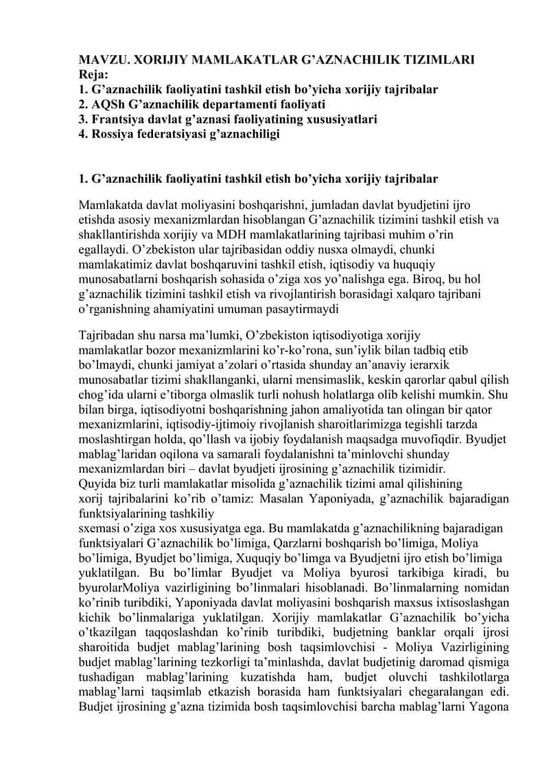 XORIJIY MAMLAKATLAR G’AZNACHILIK TIZIMLARI 1
