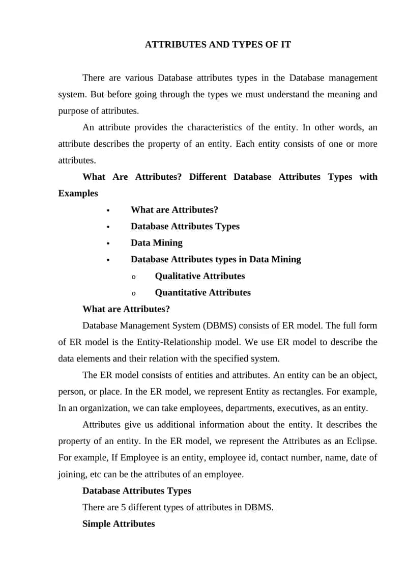 Database Attributes Types 1