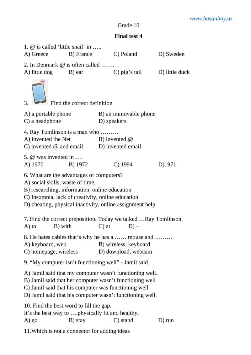 Grade 10 Final Test 4 1