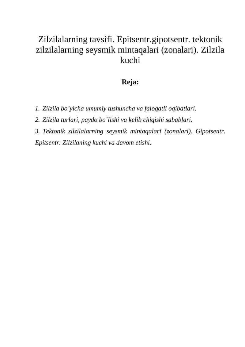 Zilzilalarning tavsifi 1