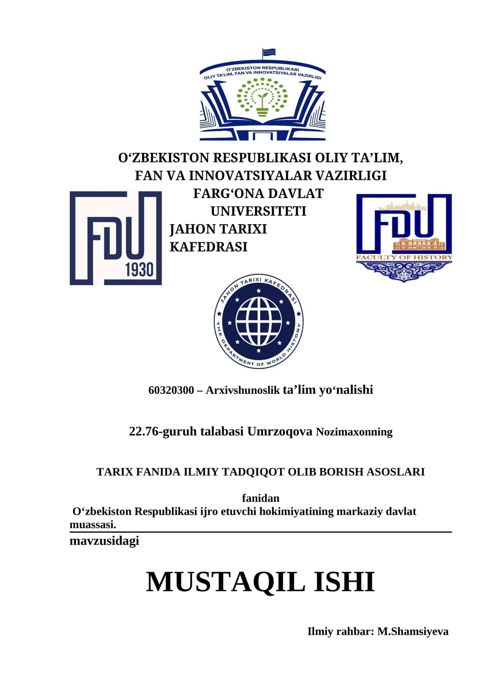 TARIX FANIDA ILMIY TADQIQOT OLIB BORISH ASOSLARI 1