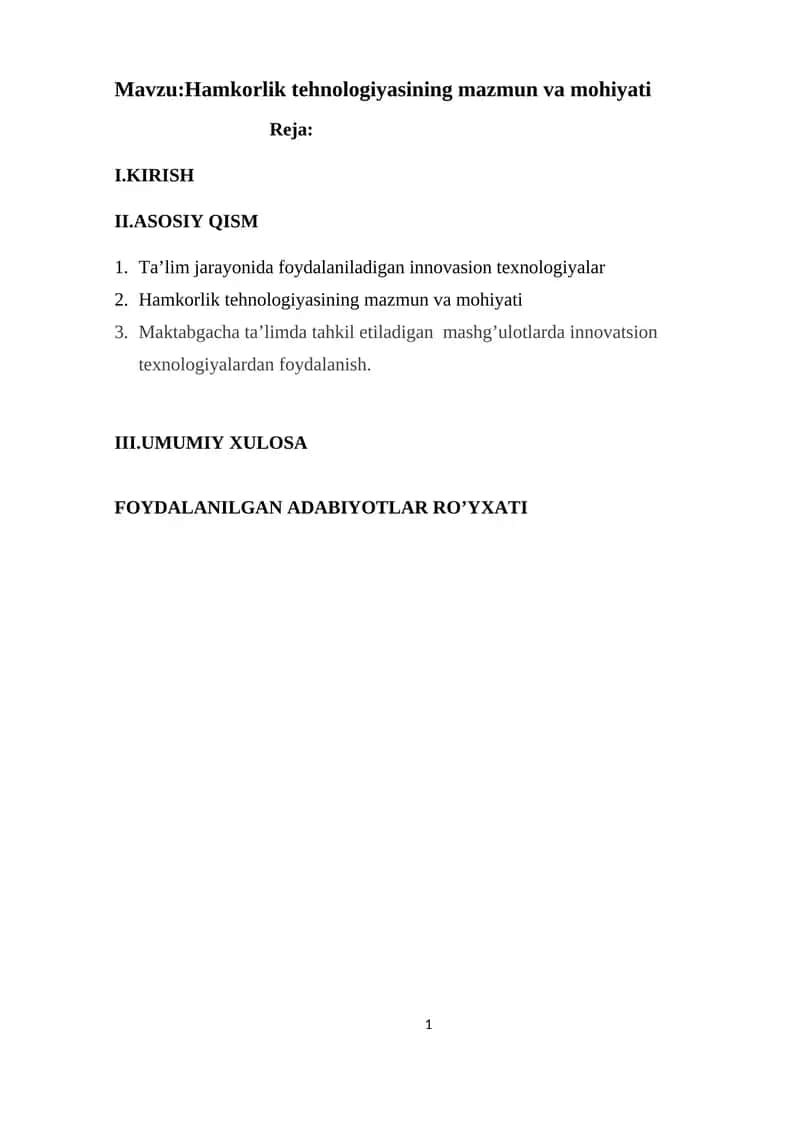 Hamkorlik tehnologiyasining mazmun va mohiyati 1