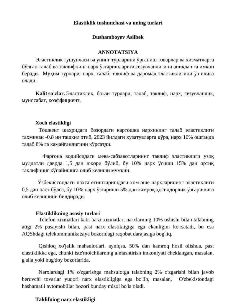 Elastiklik tushunchasi va uning turlari 1