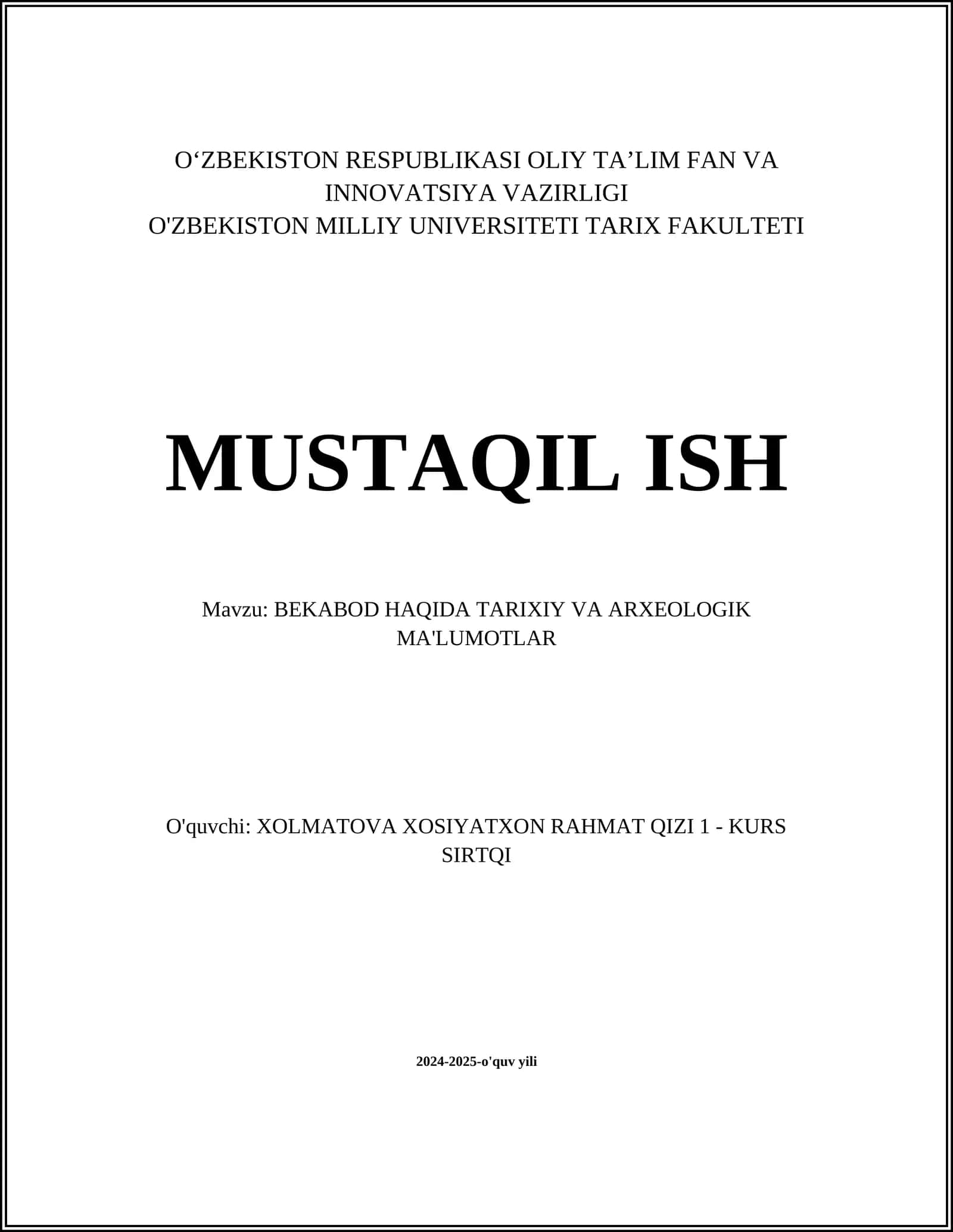 BEKABOD HAQIDA TARIXIY VA ARXEOLOGIK MA'LUMOTLAR 1