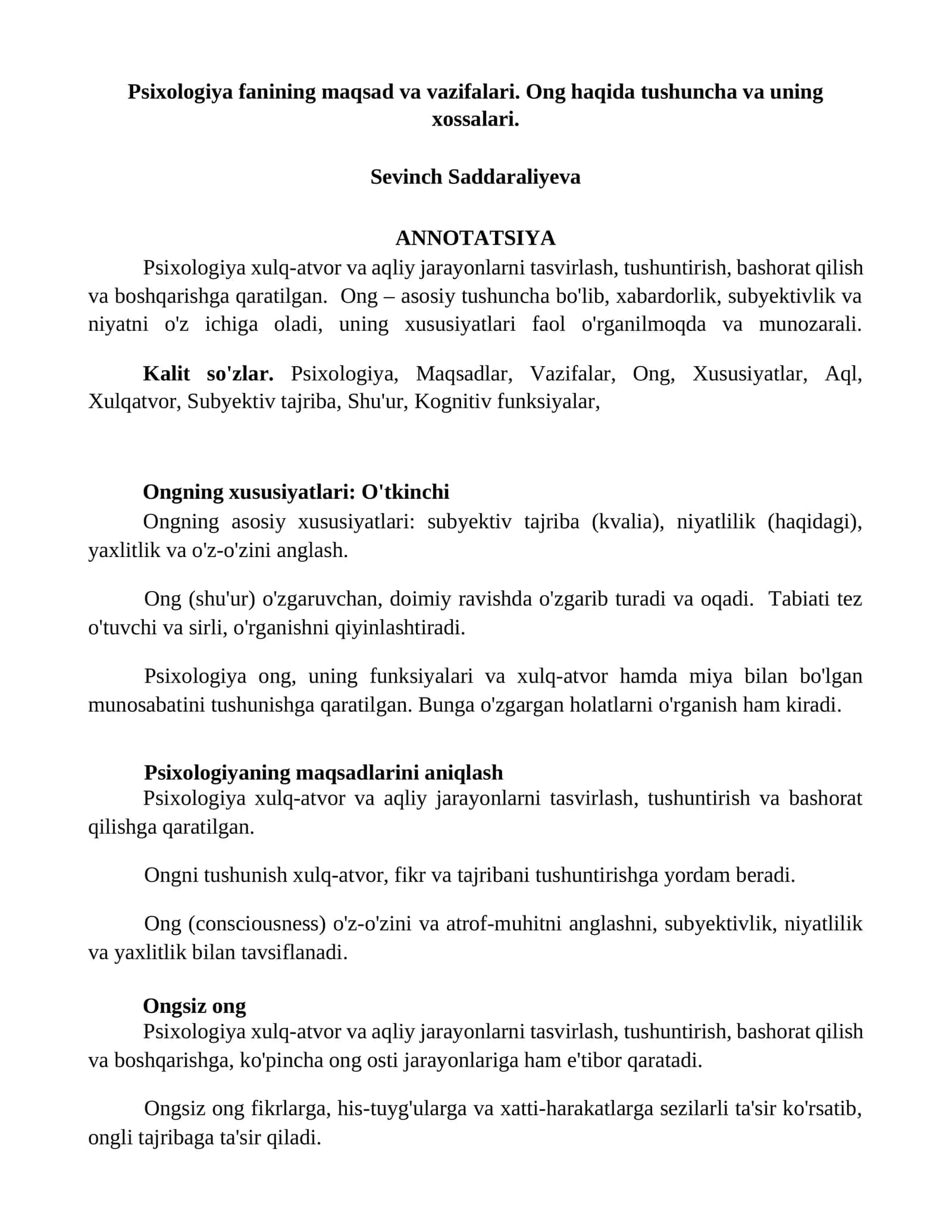 Psixologiya fanining maqsad va vazifalari 1