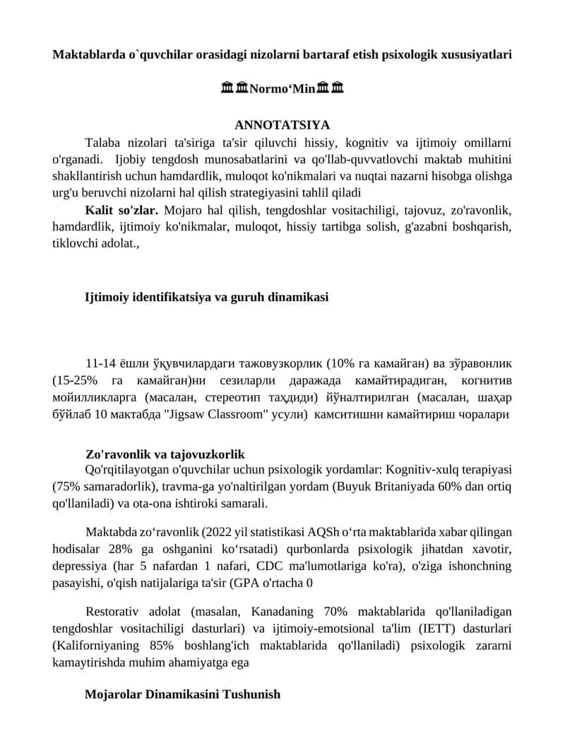 Nizolarni bartaraf etish psixologik xususiyatlar 1