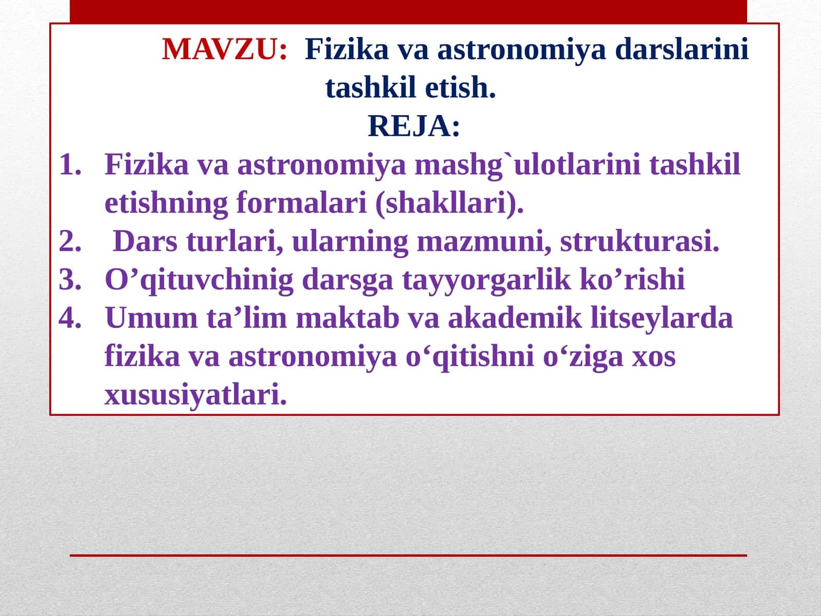 Fizikavaastronomiya darslarini tashkil etish 1