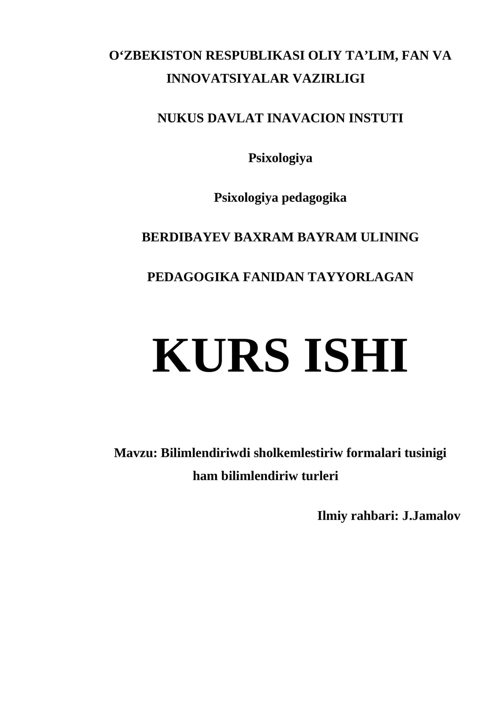BILIMLENDIRIWDI SHOLKEMLESTIRIW FORMALARI TUSINIGI HAM BILIMLENDIRIW TURLERI 1