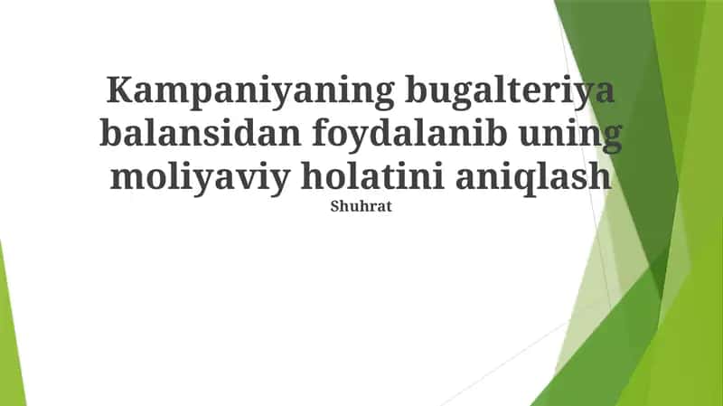 Kampaniyaning Moliyaviy Ahvoli To'g'risida Xulosa 1