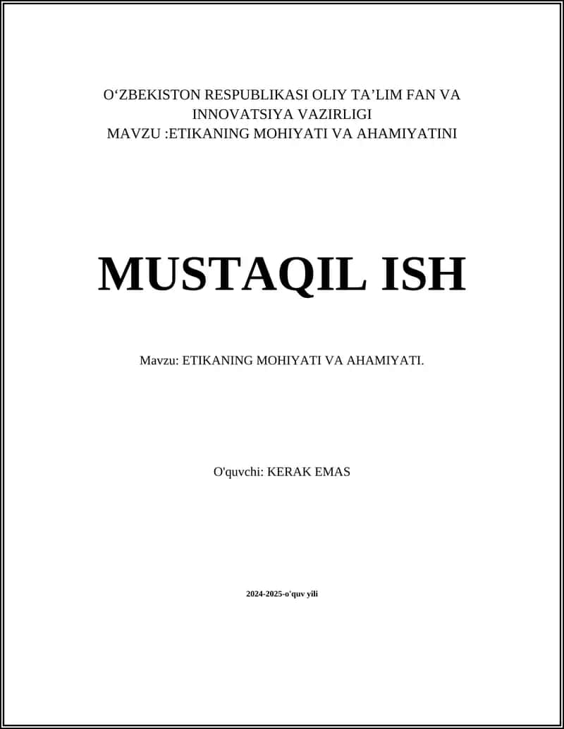 ETIKANING MOHIYATI VA AHAMIYATI 1