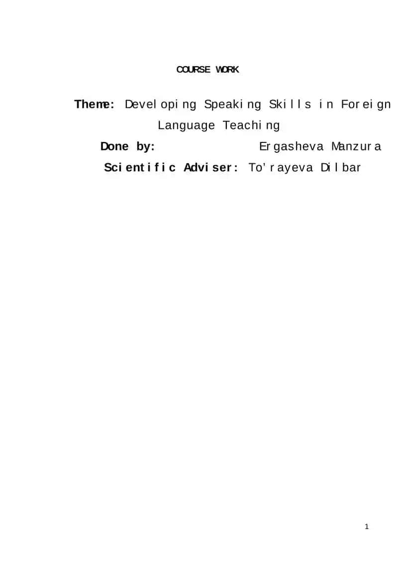 Developing Speaking Skills in Foreign Language Teaching