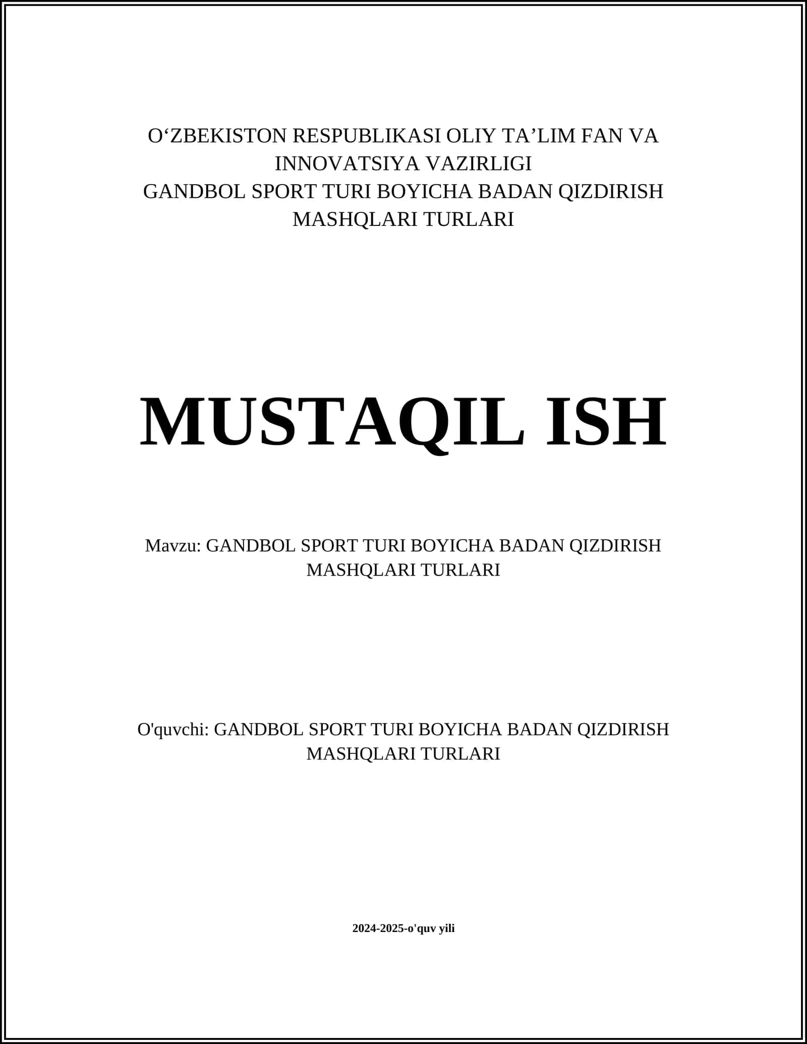 GANDBOL SPORT TURI BOYICHA BADAN QIZDIRISH MASHQLARI TURLARI 1