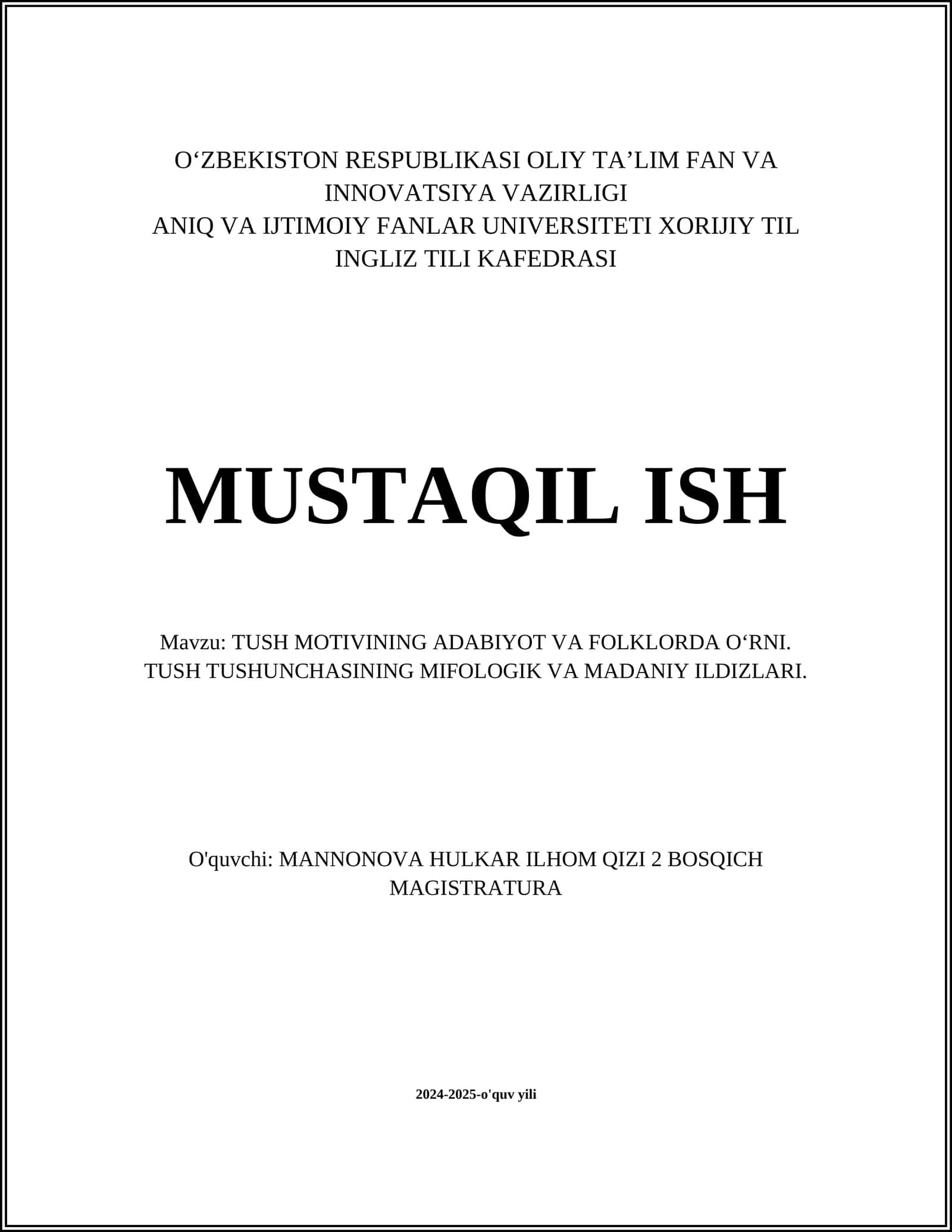 TUSH MOTIVINING ADABIYOT VA FOLKLORDA OʻRNI 1