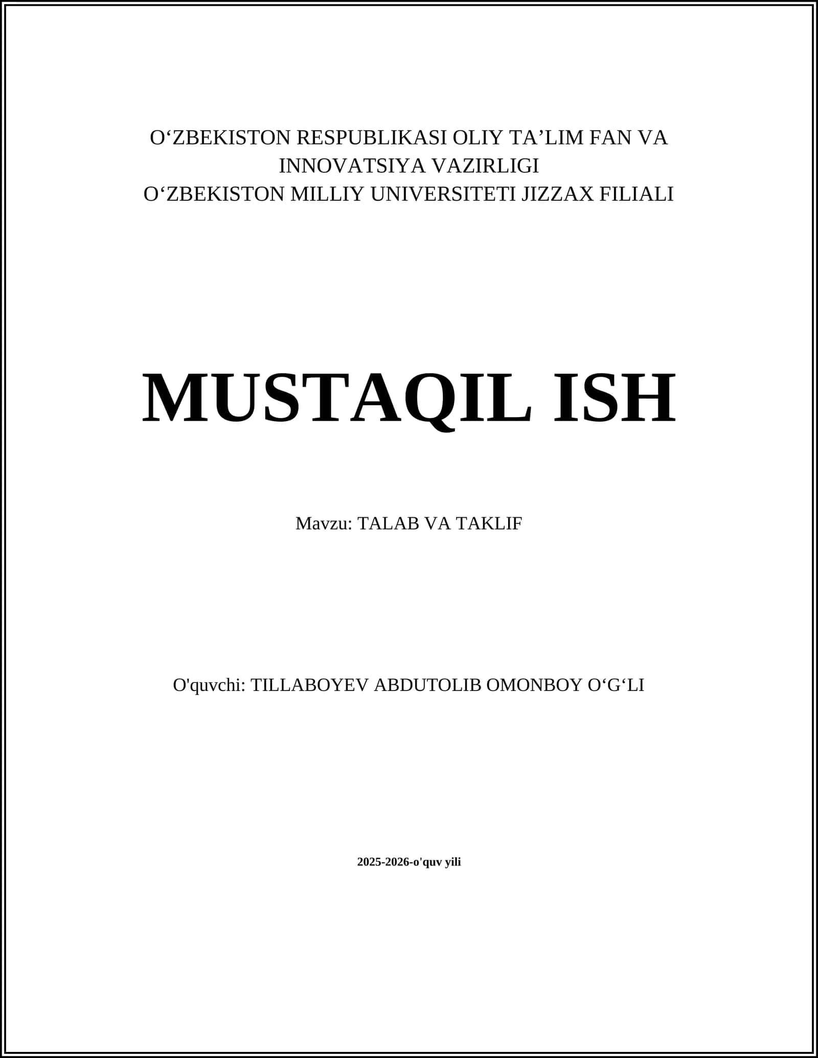 TALAB VA TAKLIF 1