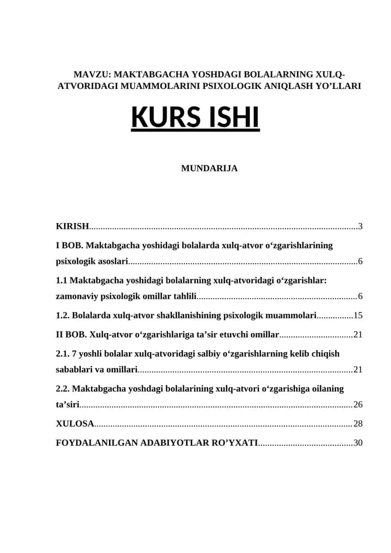 Maktabgacha yoshdagi bolalarning xulq-atvoridagi muammolarini psixologik aniqlash yo'llari 1