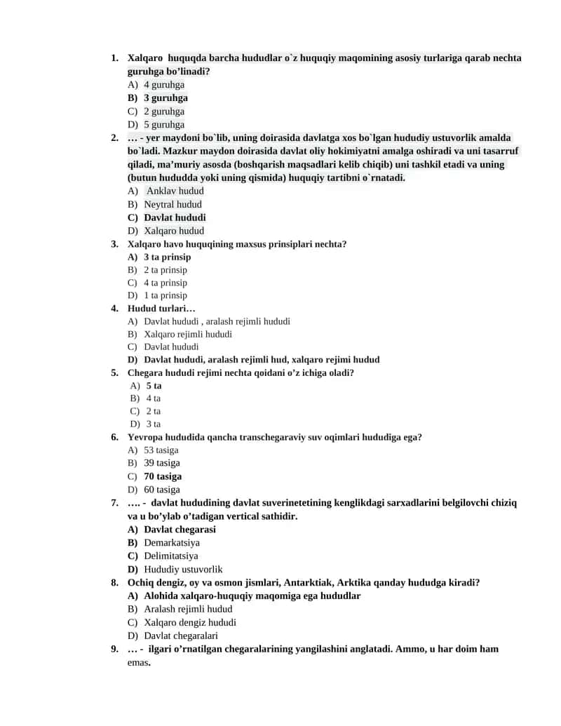 Xalqaro huquq mavzusi haqida test savollari (1) 1