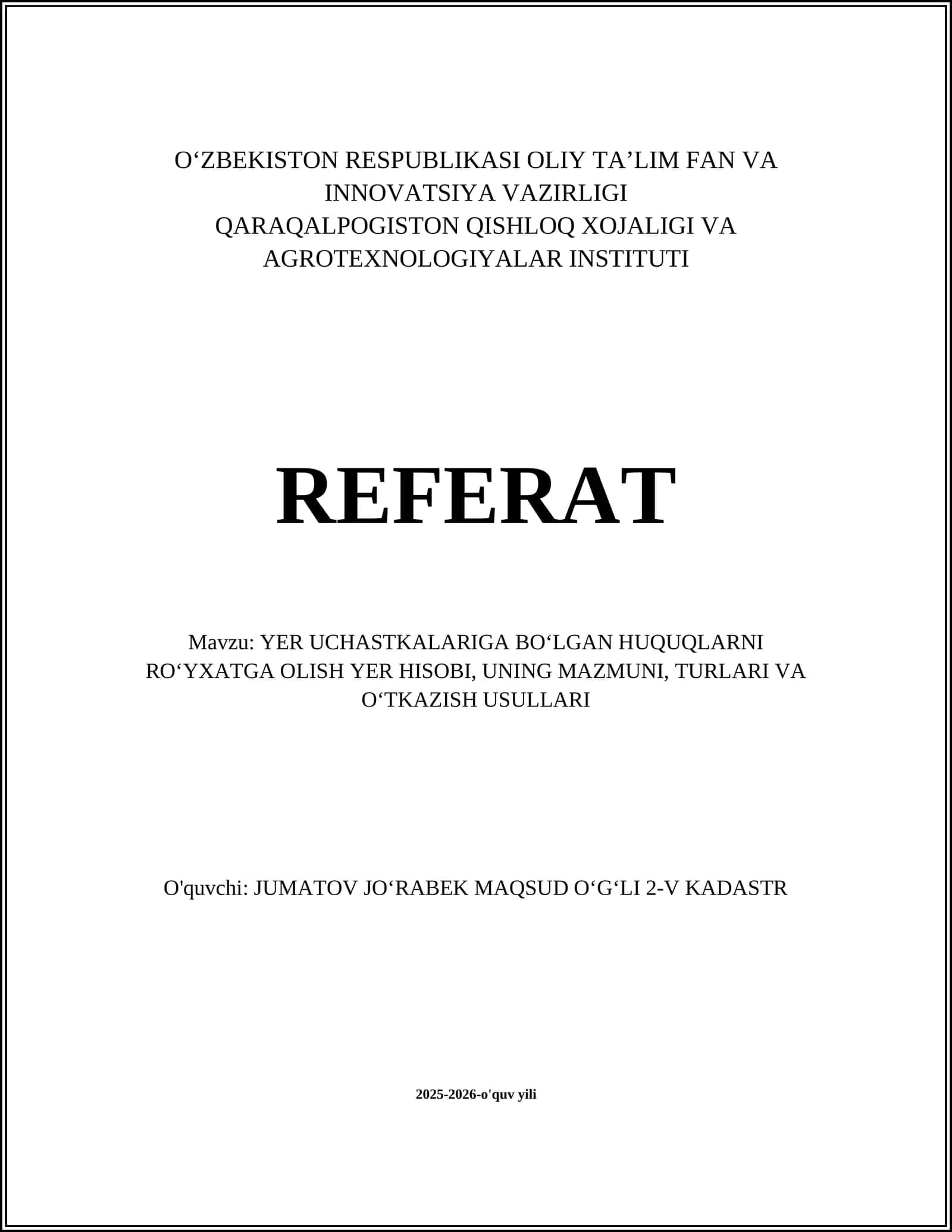 Yer uchastkalariga bo‘lgan huquqlarni ro‘yxatga olishing huquqiy asoslari 1