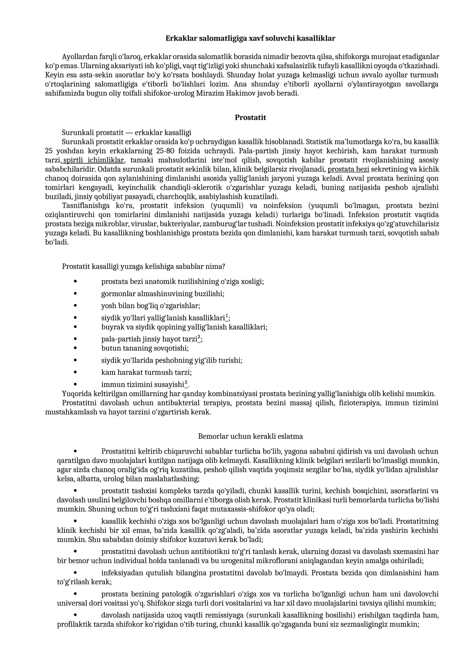 Erkaklar salomatligiga xavf soluvchi kasalliklar 1