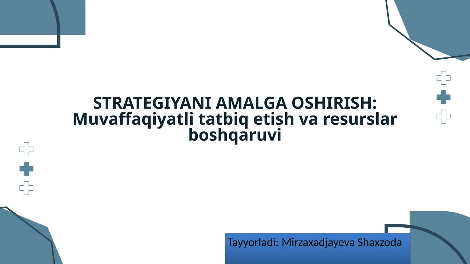 STRATEGIYANI AMALGA OSHIRISH: Muvaffaqiyatli tatbiq etish va resurslar boshqaruvi 1