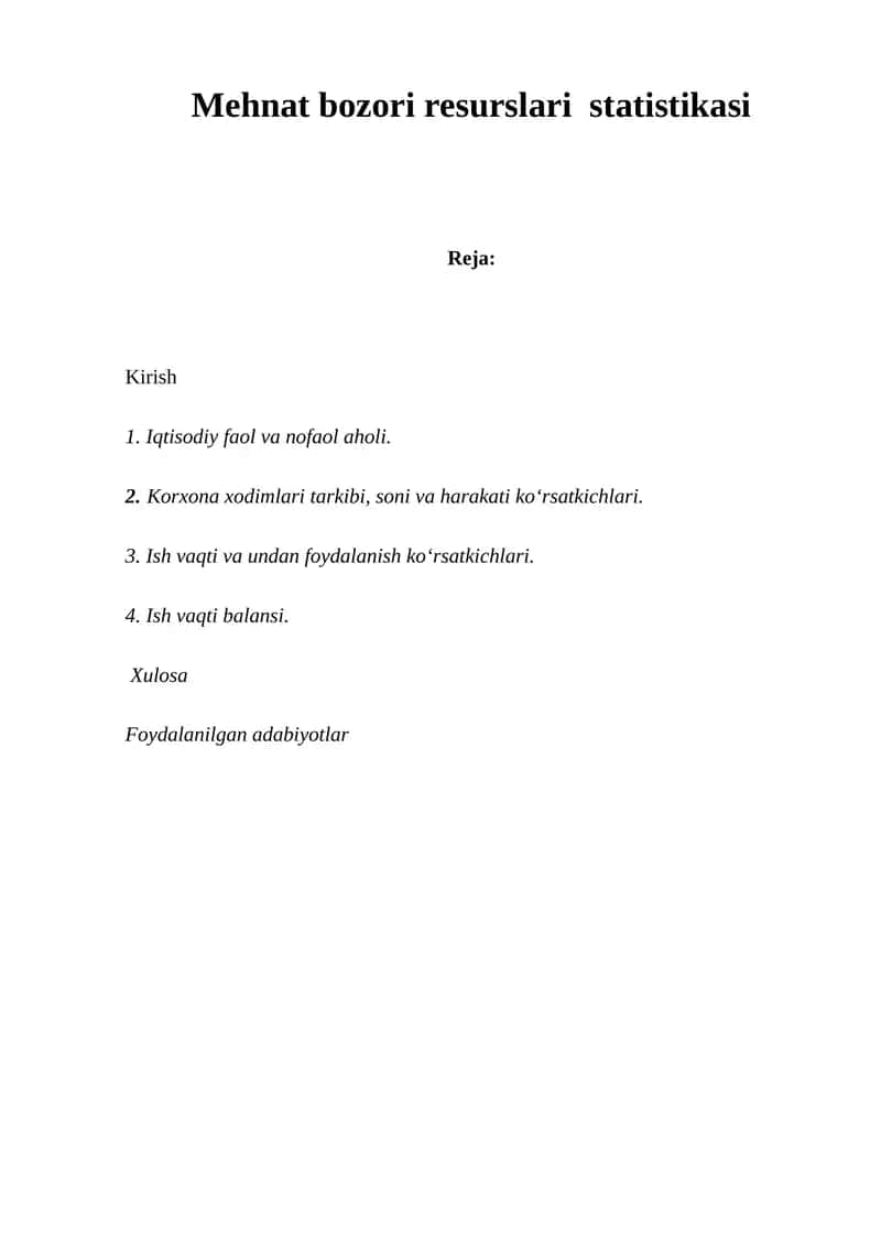 Mehnat bozori resurslari statistikasi 1