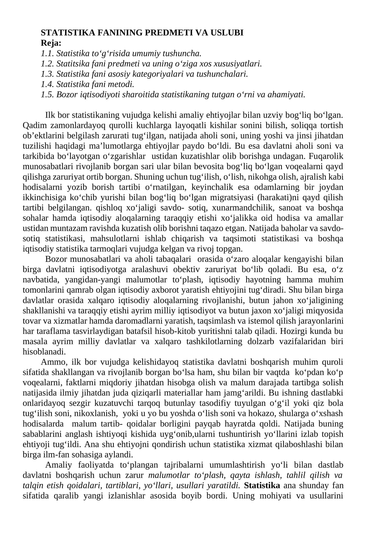 STATISTIKA FANINING PREDMETI VA USLUBI 1