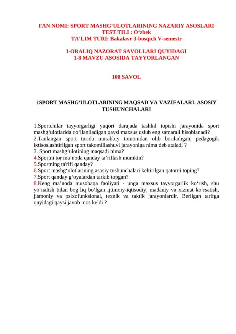 SPORT MASHGʻULOTLARINING NAZARIY ASOSLARI 1