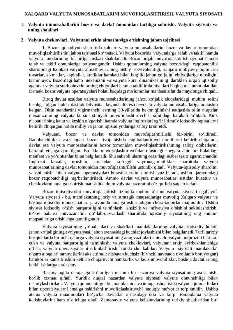 Valyuta munosabatlarini muvofiqlashtirish 1