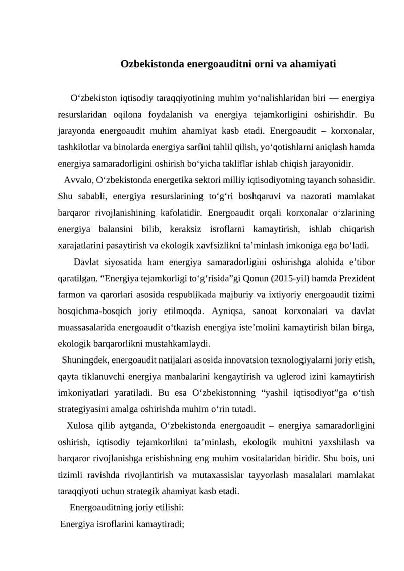 Energoauditning ahamiyati 1
