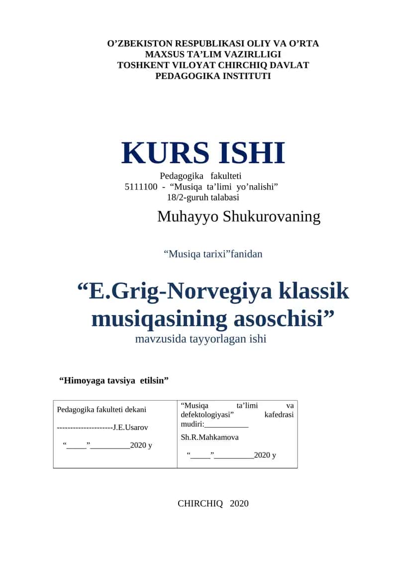 "Musiqiya ta'limi va defektologiyasi" mavzusida tayyorlangan ish 1