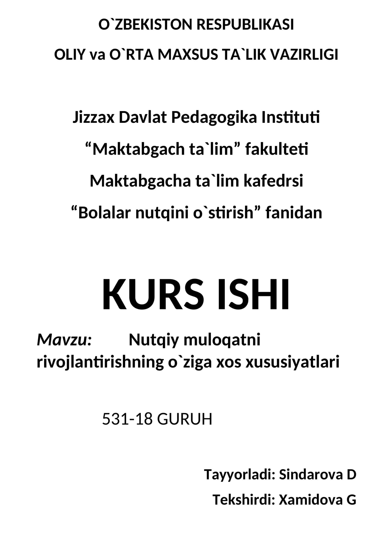 Nutqiy muloqatni rivojlantirishning o`ziga xos xususiyatlari 1