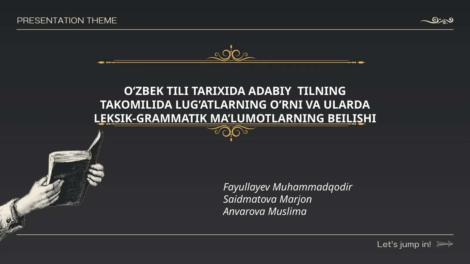 OʻZBEK TILI TARIXIDA ADABIY TILNING TAKOMILIDA LUG’ATLARNING O’RNI VA ULARDA LEKSIK-GRAMMATIK MA’LUMOTLARNING BEILISHI 1