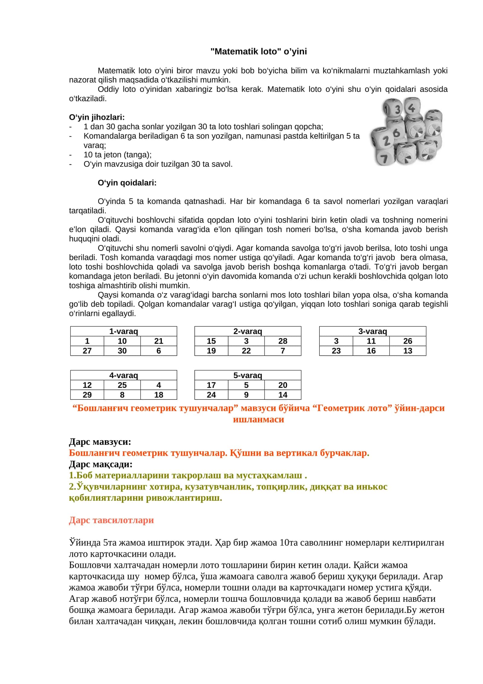 Matematik loto o’yini 1