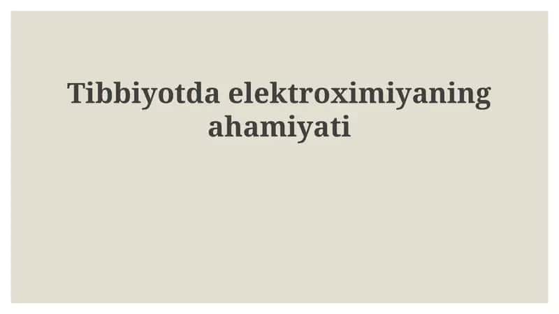 Elektrokimyo Tibbiyotda 1