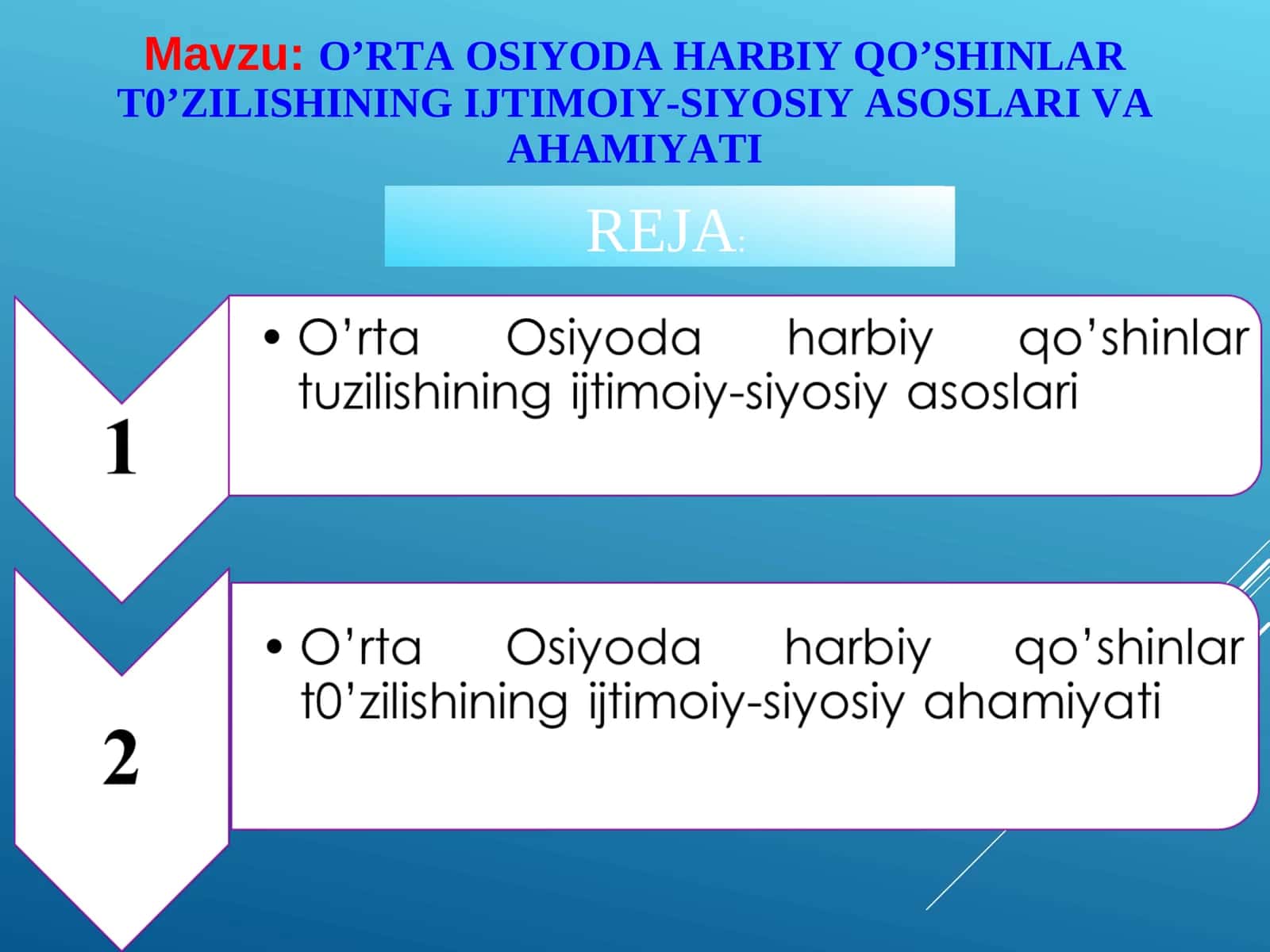 O’RTA OSIYODA HARBIY QO’SHINLAR T0’ZILISHINING IJTIMOIY-SIYOSIY ASOSLARI VA AHAMIYATI 1
