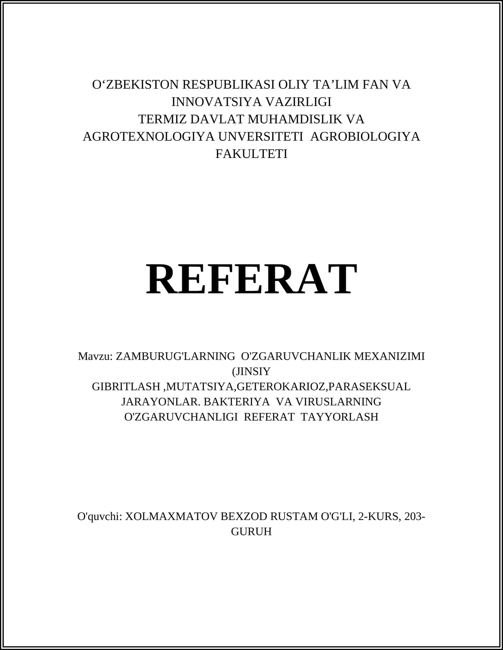 Zamburug'larning genetik o'zgaruvchanligi referat 1