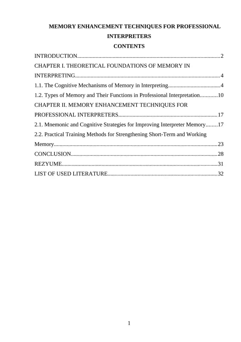 Memory Enhancement Techniques for Professional Interpreters 1