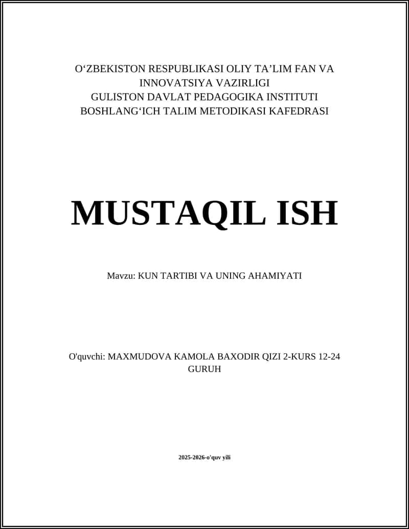 KUN TARTIBI VA UNING AHAMIYATI 1